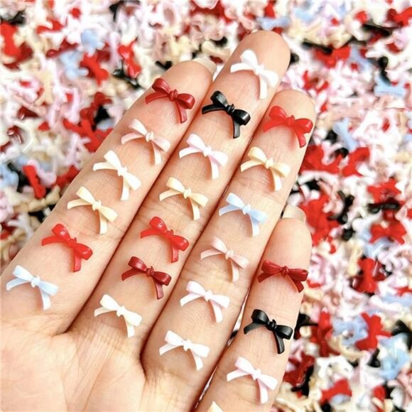 300PCS Bow Nail Charms Colorful 3D Bowknot Charms for Nail Art Resin Flatback - Picture 1 of 7